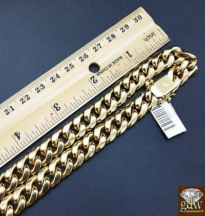 Pre-owned Globalwatches10 10k Gold Cuban Link Chain Necklace Real 9mm 20 Inch Box Clasp Men Shorter Length