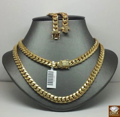 Pre-owned Globalwatches10 10k Gold Cuban Link Chain Necklace Real 9mm 20 Inch Box Clasp Men Shorter Length