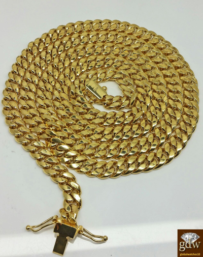 Pre-owned Globalwatches10 14k Yellow Gold Cuban Link Chain 8mm 28 Inch Long Box Lock Men Necklace Real