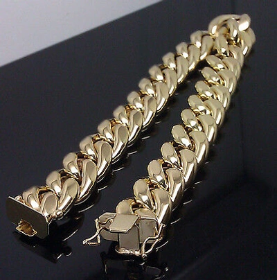 Pre-owned G&d Real Yellow 10k Gold 13mm Miami Cuban Bracelet Box Lock 9inch