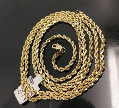 Pre-owned G&d Real 14k Solid Gold Rope Chain Necklace 22" Inches 3mm Men Yellow Gold Link