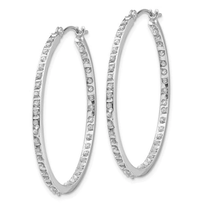 Pre-owned Goldia 14k White Gold Diamond Large 36mm Hinged Round In & Out Hoop Earrings 0.01 Ct.