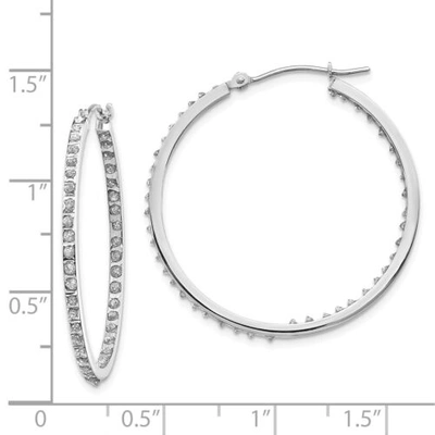 Pre-owned Goldia 14k White Gold Diamond Large 36mm Hinged Round In & Out Hoop Earrings 0.01 Ct.