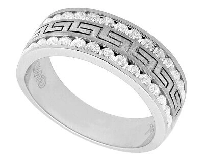 Pre-owned Jewelry Unlimited Mens 14k White Gold Real Vs Diamond Greek Engagement Wedding Band Ring 1.0ct 8mm