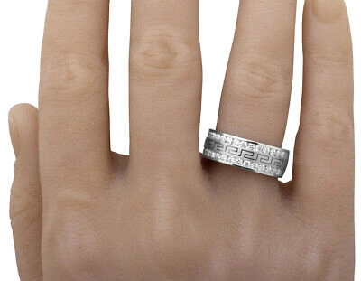 Pre-owned Jewelry Unlimited Mens 14k White Gold Real Vs Diamond Greek Engagement Wedding Band Ring 1.0ct 8mm