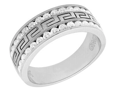 Pre-owned Jewelry Unlimited Mens 14k White Gold Real Vs Diamond Greek Engagement Wedding Band Ring 1.0ct 8mm