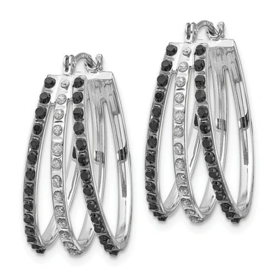 Pre-owned Goldia 14k White Gold Black Diamond Small 22mm Triple Hinged Oval Hoop Earrings 0.01 Ct In White, Black