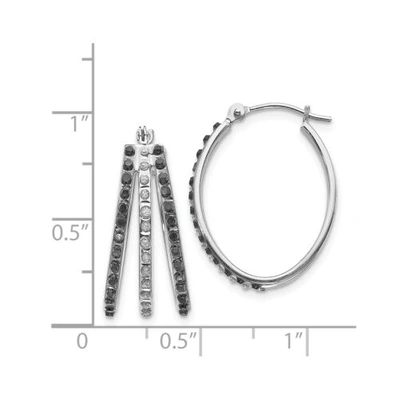 Pre-owned Goldia 14k White Gold Black Diamond Small 22mm Triple Hinged Oval Hoop Earrings 0.01 Ct In White, Black