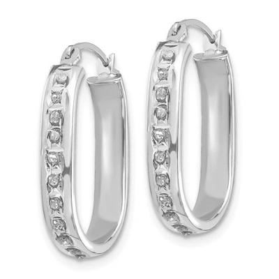 Pre-owned Goldia 14k White Gold Round Diamond Small 21mm Squared Hinged Hoop Earrings 0.01 Ct.