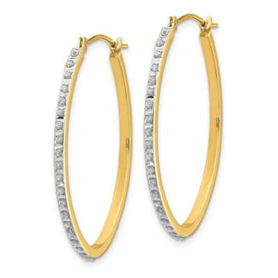 Pre-owned Goldia 14k Yellow Gold Diamond 31mm Large Hollow Oval Hinged Hoop Earrings 0.01 Ct.