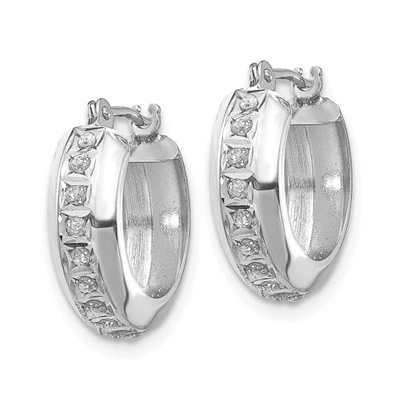 Pre-owned Goldia 14k White Gold Round Diamond Tiny 14mm Mini Dome Hinged Hoop Earrings 0.01 Ct.