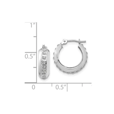 Pre-owned Goldia 14k White Gold Round Diamond Tiny 14mm Mini Dome Hinged Hoop Earrings 0.01 Ct.