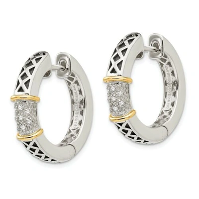 Pre-owned Goldia Sterling Silver W/ 14k Accent Diamond Small Hinged Hoop Earrings Shey Couture In White
