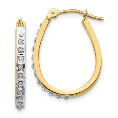Pre-owned Goldia 14k Yellow Gold Round Diamond Small 18mm Hinged Oval Hoop Earrings 0.01 Ct. In White