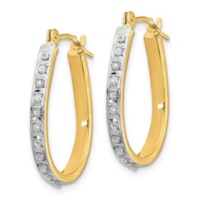 Pre-owned Goldia 14k Yellow Gold Round Diamond Small 18mm Hinged Oval Hoop Earrings 0.01 Ct. In White