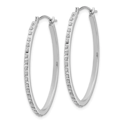 Pre-owned Goldia 14k White Gold Round Diamond 31mm Large Oval Hinged Hoop Earrings 0.01 Ct.