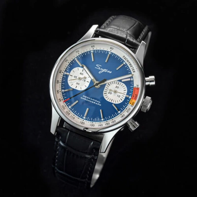 Pre-owned Sugess Design Office 1963 Watch Seagull Swan Neck Mechanical Chronograph Sapphire In 40mm Blue Black Band Swan Neck