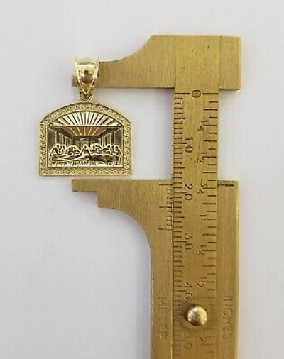 Pre-owned Globalwatches10 Real 10 K Gold Last Supper Charm Miami Cuban Chain 4mm 24" Necklace Pendant Set In Yellow