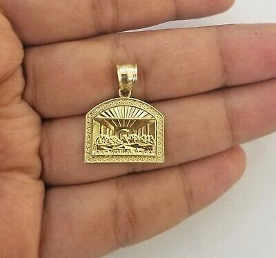Pre-owned Globalwatches10 Real 10 K Gold Last Supper Charm Miami Cuban Chain 4mm 24" Necklace Pendant Set In Yellow