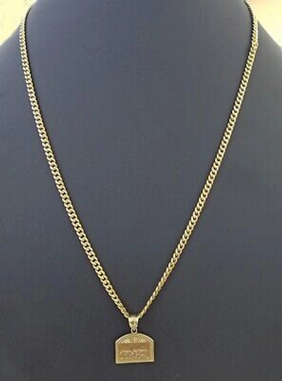 Pre-owned Globalwatches10 Real 10 K Gold Last Supper Charm Miami Cuban Chain 4mm 24" Necklace Pendant Set In Yellow