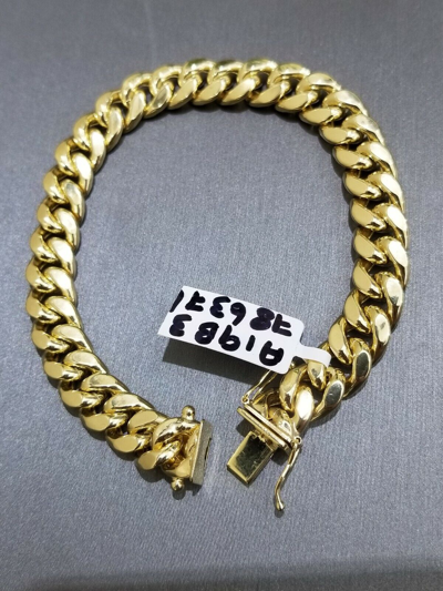 Pre-owned Globalwatches10 Real 10k Gold Miami Cuban Link 8" Bracelet 9mm Men Box Clasp In Yellow