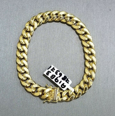 Pre-owned Globalwatches10 Real 10k Gold Miami Cuban Link 8" Bracelet 9mm Men Box Clasp In Yellow
