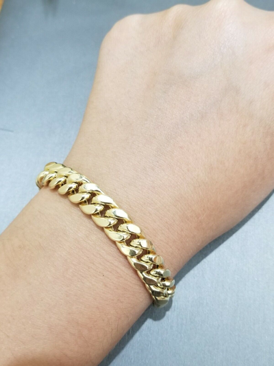 Pre-owned Globalwatches10 Real 10k Gold Miami Cuban Link 8" Bracelet 9mm Men Box Clasp In Yellow