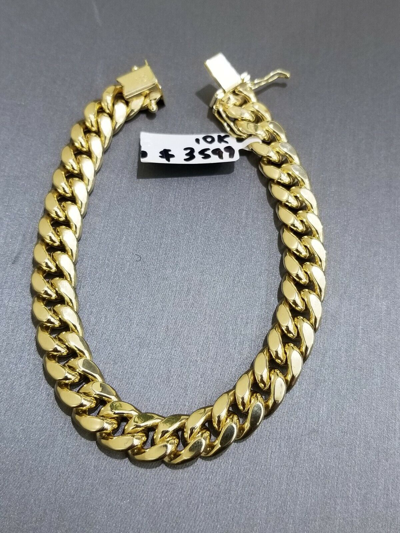 Pre-owned Globalwatches10 Real 10k Gold Miami Cuban Link 8" Bracelet 9mm Men Box Clasp In Yellow