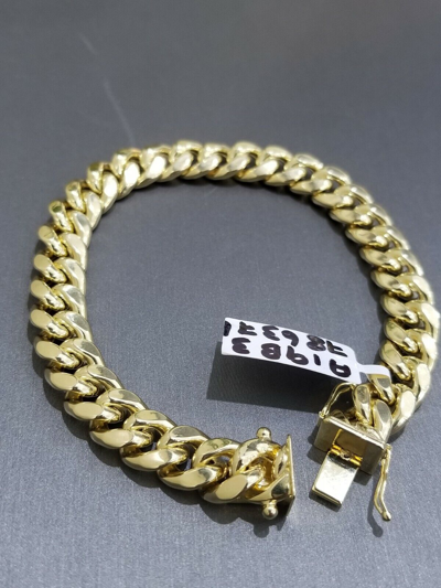 Pre-owned Globalwatches10 Real 10k Gold Miami Cuban Link 8" Bracelet 9mm Men Box Clasp In Yellow