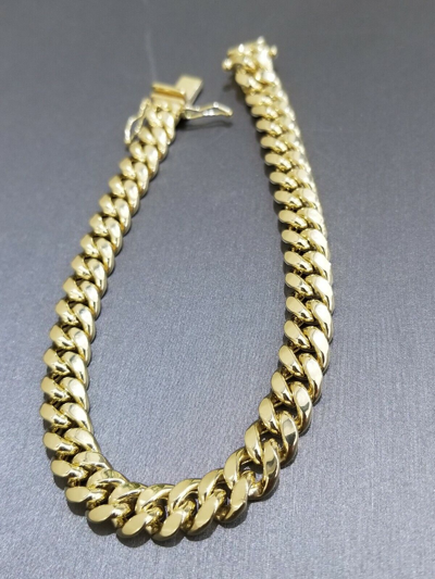 Pre-owned Globalwatches10 Real 10k Gold Miami Cuban Link 8" Bracelet 9mm Men Box Clasp In Yellow