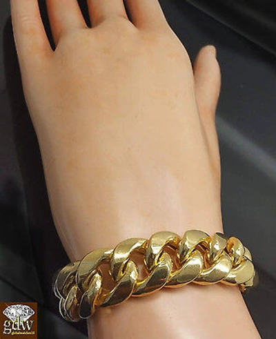 Pre-owned Globalwatches10 Real 10k Gold Miami Cuban Bracelet 18mm Box Lock Men 8.5 Inch