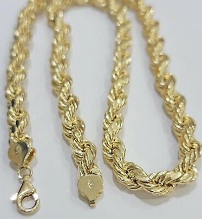 Pre-owned Gold Diamond 10k Yellow Gold Thick Rope Chain 8mm 18" Inch Short , Real 10kt Necklace Men's