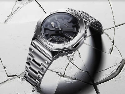 Pre-owned Casio G-shock Gm-b2100d-1ajf Black Full Metal Silver Solar Watch Men In Box