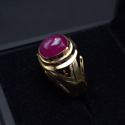 Pre-owned Handmade Unheated Untreated Ruby Ring Mens Ring Wedding Gold Rings 18k Yellow Gold Ring In Red