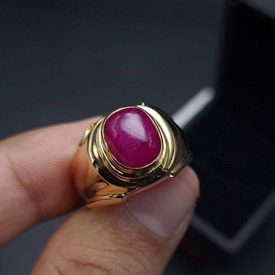 Pre-owned Handmade Unheated Untreated Ruby Ring Mens Ring Wedding Gold Rings 18k Yellow Gold Ring In Red