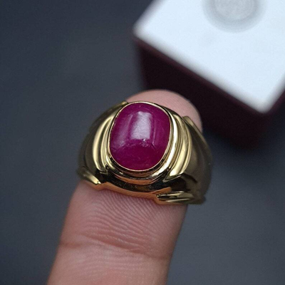 Pre-owned Handmade Unheated Untreated Ruby Ring Mens Ring Wedding Gold Rings 18k Yellow Gold Ring In Red