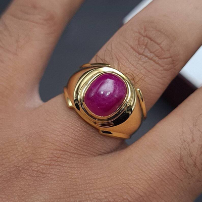 Pre-owned Handmade Unheated Untreated Ruby Ring Mens Ring Wedding Gold Rings 18k Yellow Gold Ring In Red