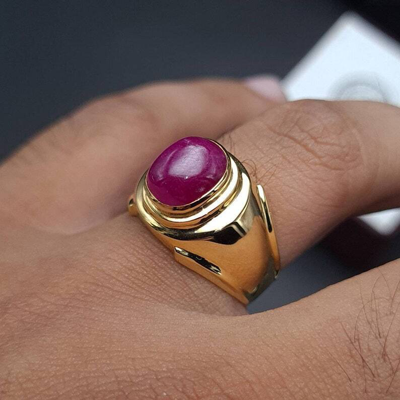 Pre-owned Handmade Unheated Untreated Ruby Ring Mens Ring Wedding Gold Rings 18k Yellow Gold Ring In Red