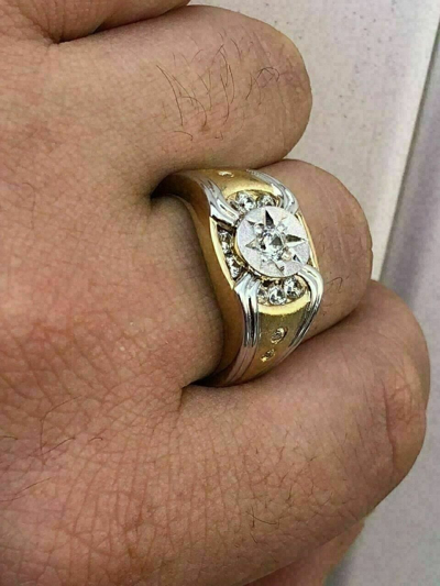 Pre-owned Trident_jewels Men's Vintage Engagement Ring 18k Yellow Gold Over 1.20ct Created Vvs1 Diamond