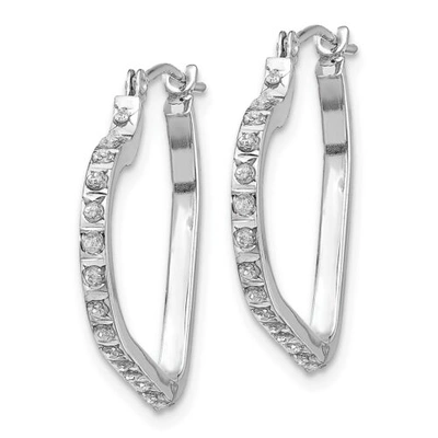 Pre-owned Goldia 14k White Gold Round Diamond Small 16mm Hinged Heart Hoop Earrings 0.01 Ct.