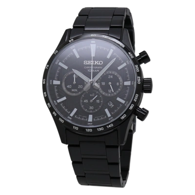 Pre-owned Seiko Essentials Chronograph Tachymeter Black Pvd Men's Sport  Watch Ssb415 | ModeSens