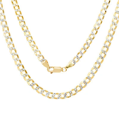 Pre-owned Nuragold 10k Yellow Gold 4.5mm Mens Diamond Cut White Pave Cuban Curb Chain Necklace 28"
