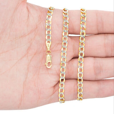 Pre-owned Nuragold 10k Yellow Gold 4.5mm Mens Diamond Cut White Pave Cuban Curb Chain Necklace 28"