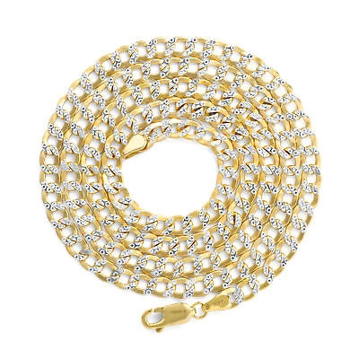 Pre-owned Nuragold 10k Yellow Gold 4.5mm Mens Diamond Cut White Pave Cuban Curb Chain Necklace 28"