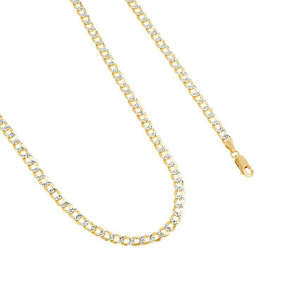 Pre-owned Nuragold 10k Yellow Gold 4.5mm Mens Diamond Cut White Pave Cuban Curb Chain Necklace 28"