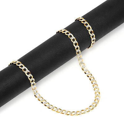 Pre-owned Nuragold 10k Yellow Gold 4.5mm Mens Diamond Cut White Pave Cuban Curb Chain Necklace 28"