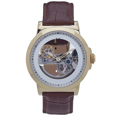 Pre-owned Heritor Automatic Xander Semi-skeleton Leather-band Watch - Gold/brown