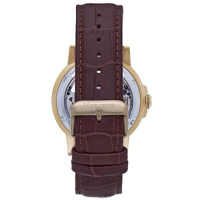 Pre-owned Heritor Automatic Xander Semi-skeleton Leather-band Watch - Gold/brown