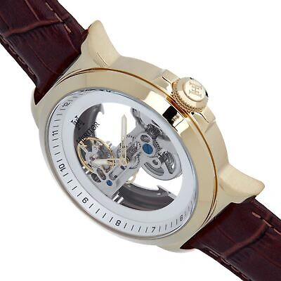 Pre-owned Heritor Automatic Xander Semi-skeleton Leather-band Watch - Gold/brown