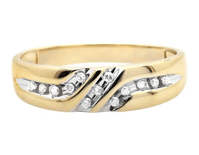 Pre-owned Jewelry Unlimited Men's Solid 10k Yellow Gold Diagonal Diamonds Z Style Wedding Ring Band 0.12ct.